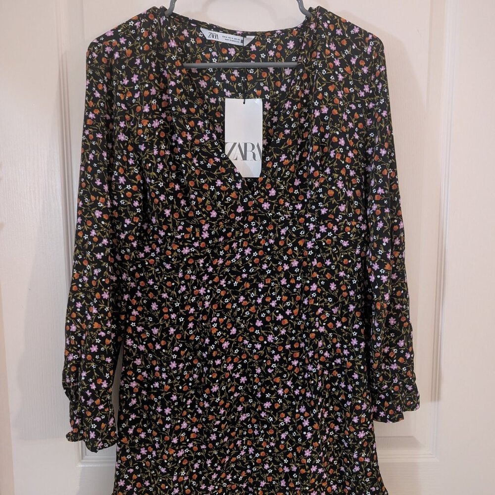 Zara Floral Mini Dress V-Neck